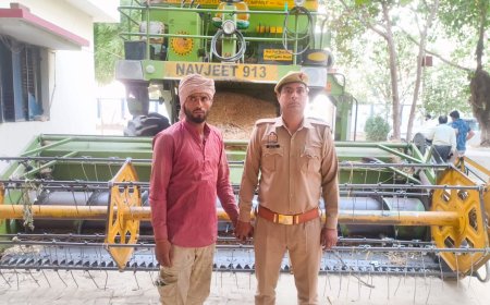 गेहूं के खेत में लगी आग कंबाइन के साथ चालक गिरफ्तार 