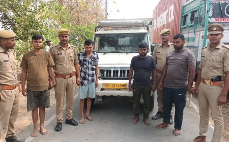 पुलिस ने एक पिकप वाहन से 14 गोवंशीय पशुओं के साथ 04 अन्तर्राज्यीय तस्करों को किया गिरफ्तार