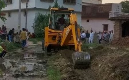 उदयपुरा में चला प्रशासन का पिला पंजा, नाले का निर्माण कार्य शुरू 