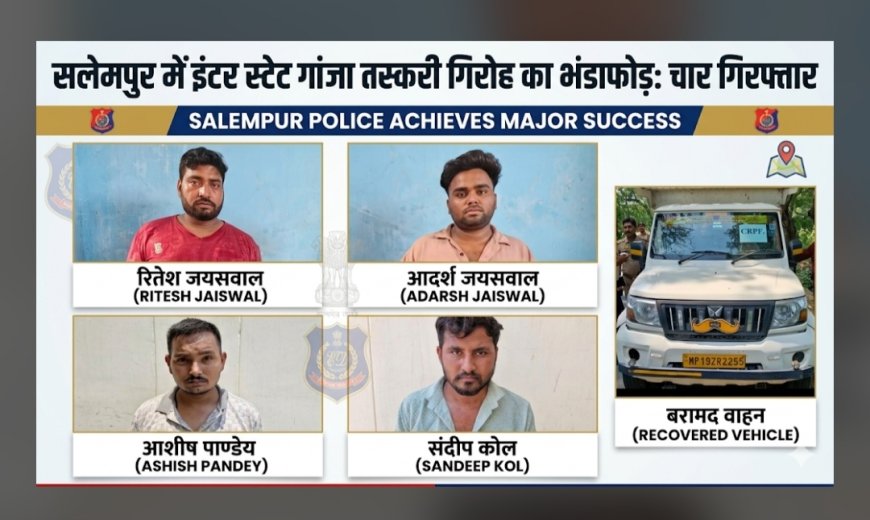 देवरिया के सलेमपुर में इंटर स्टेट गांजा तस्करी गिरोह का भंडाफोड़, चार गिरफ्तार, 1.20 करोड़ का गांजा बरामद